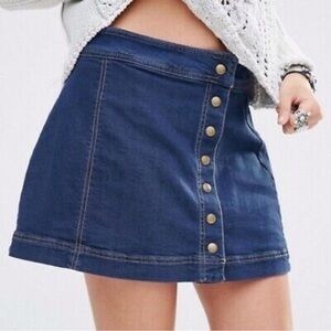Free People buttoned mini skirt high waisted casual stretch 0 XS boho short jean